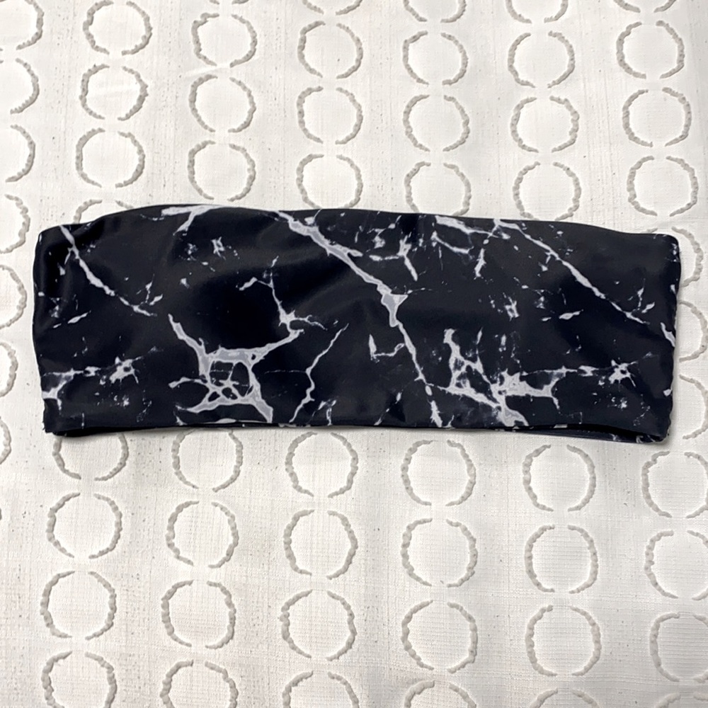 Marble black and white strapless bathing suit top